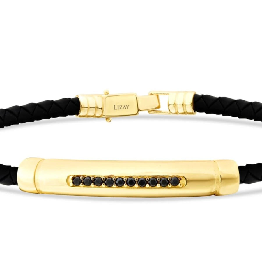 Gold Black Row Stone Men’s Bracelet