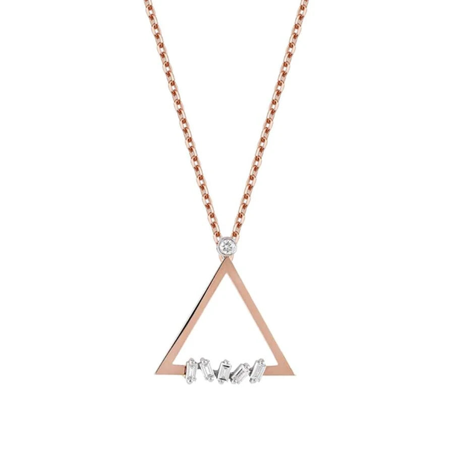 0.07 Carat Diamond Baguette Triangle Necklace