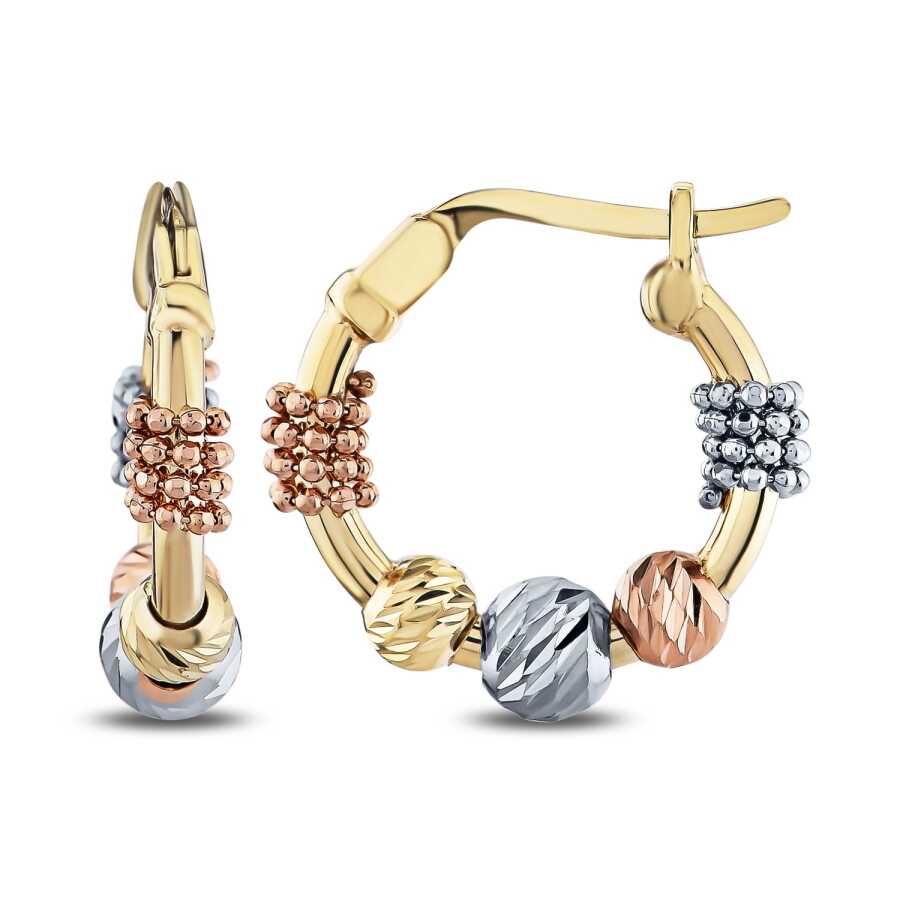 Dreifarbige, gedrehte Kugel-Creolen aus Gold