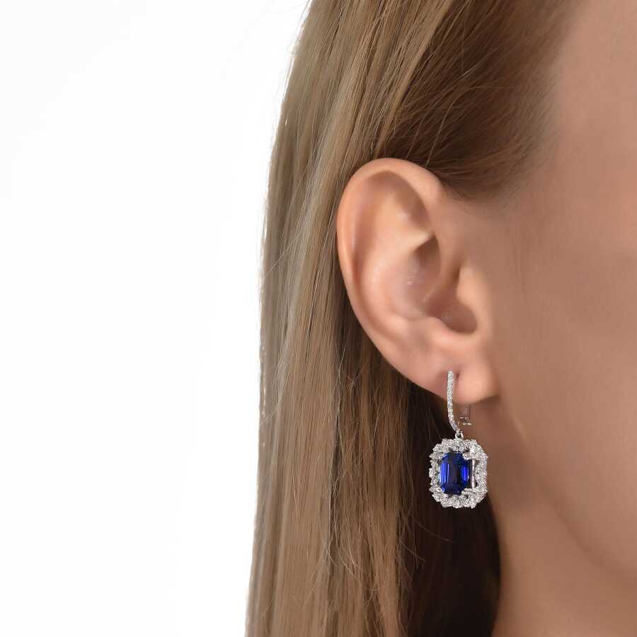 7.02 Carat Diamond Sapphire Earrings