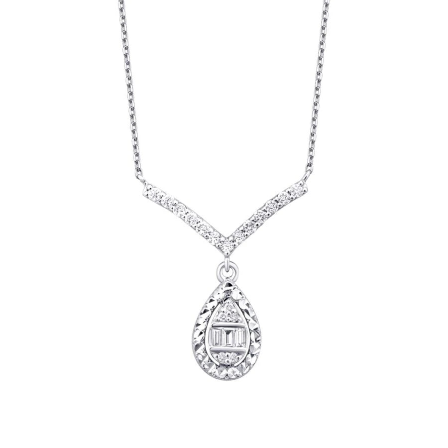 0.20 Carat Diamond Baguette Pear Necklace