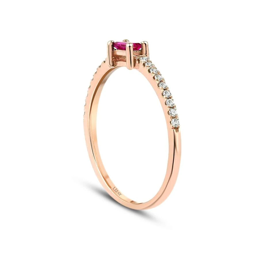 0.30 Carat Diamond Ruby Emerald Cut Ring