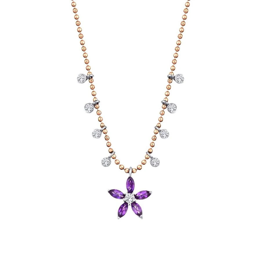 0.57 Carat Diamond Amethyst Flower Necklace