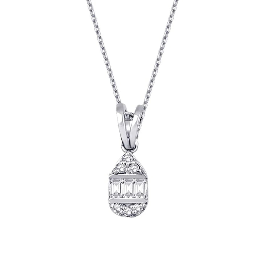 0.07 Carat Diamond Pear Baguette Necklace