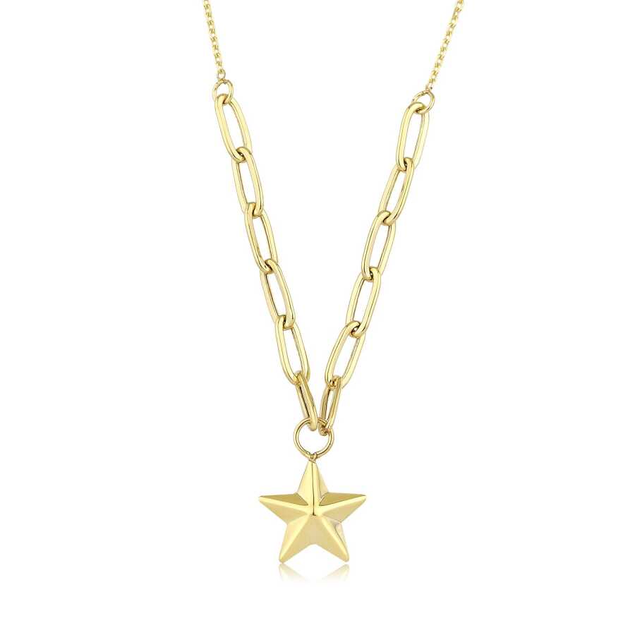 Gold Paperclip Chain Star Necklace