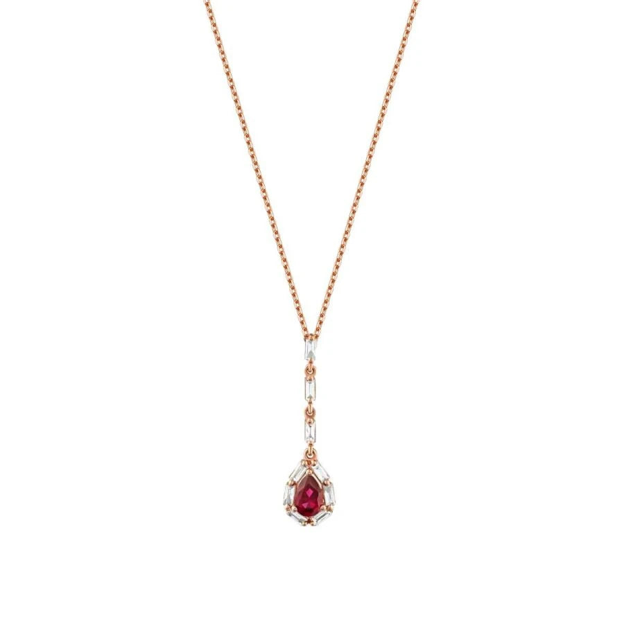 0.75 Carat Diamond Baguette Ruby Necklace