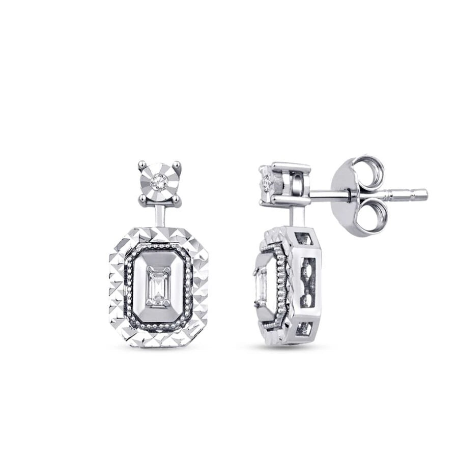 0.09 Carat Diamond-Effect Baguette Earrings