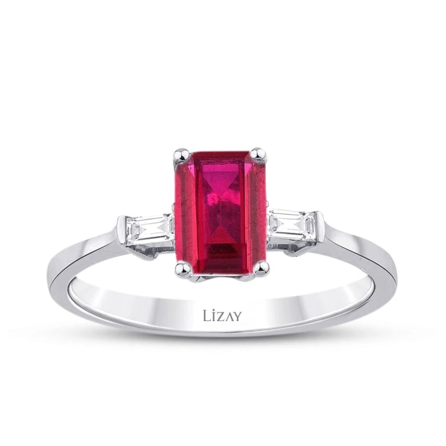 1.20 Carat Diamond Baguette Ruby Ring