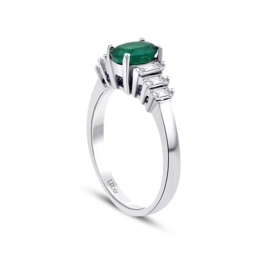 1.16 Carat Diamond Baguette Emerald Ring