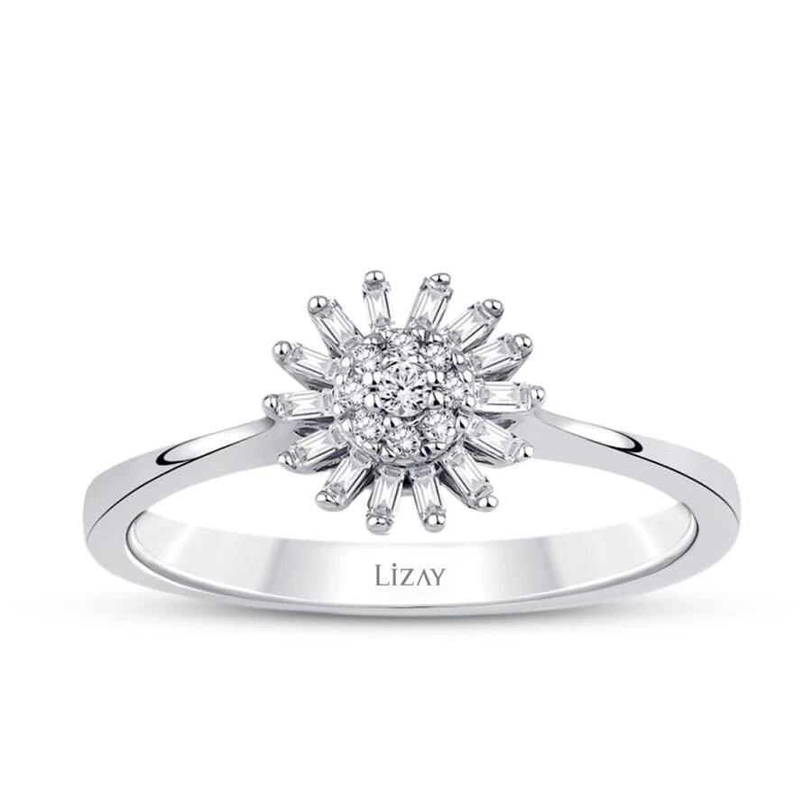 0.12 Carat Diamond Flower Baguette Ring