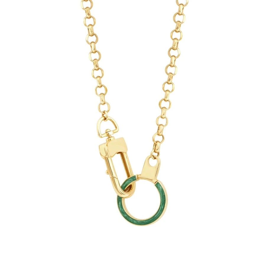 Gold Green Enameled Hoop Necklace