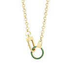 Gold Green Enameled Hoop Necklace