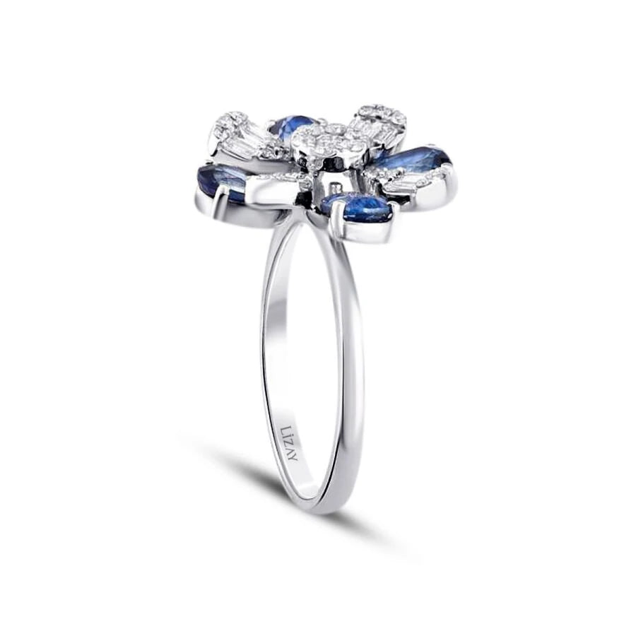2.73 Carat Diamond Flower Sapphire Ring