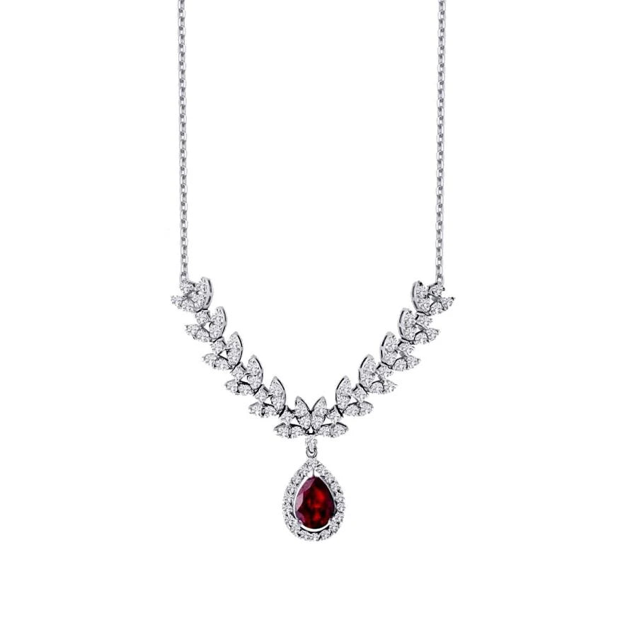 1.99 Carat Diamond Pear Ruby Necklace