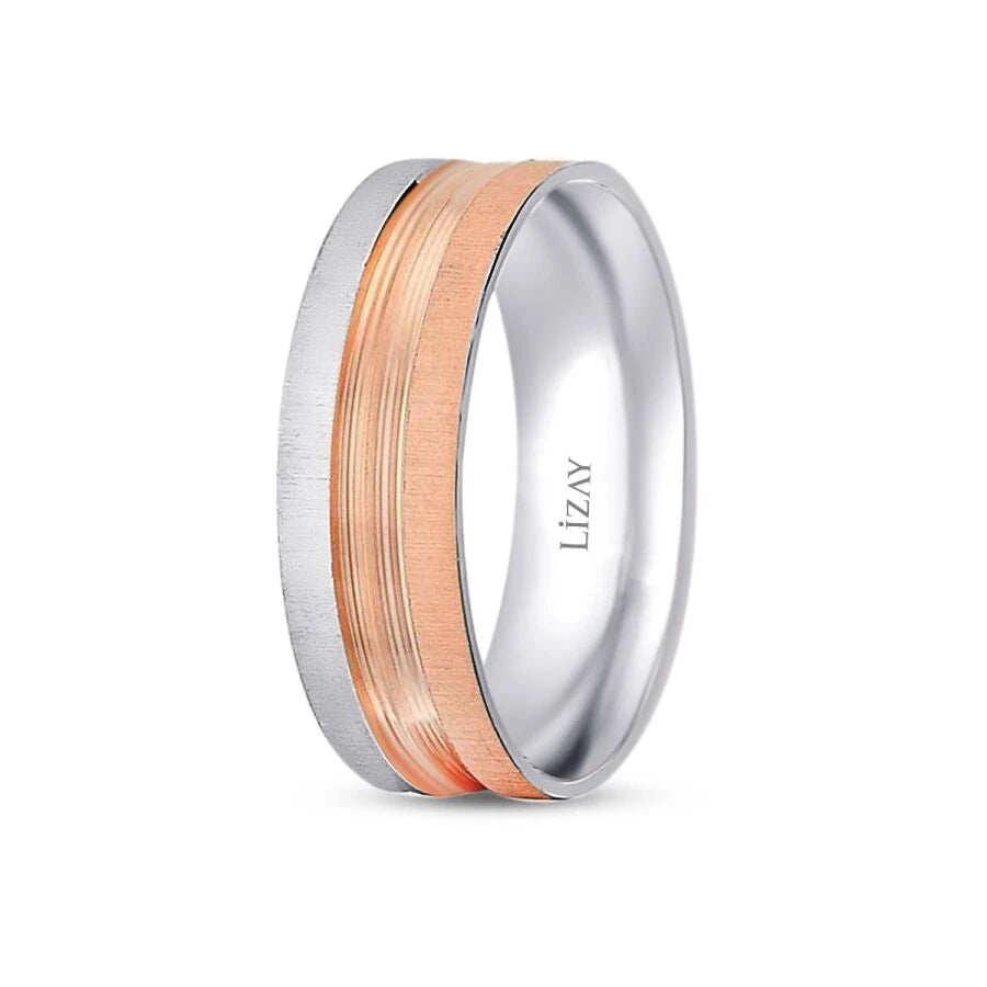 Gold Two-Tone Striped Wedding Band