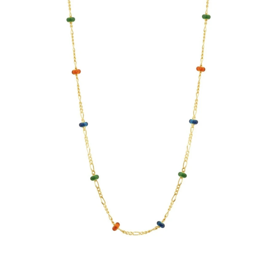 Gold Colored Stone Chain Necklace