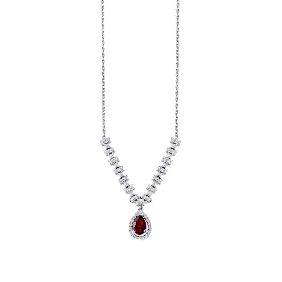 1.22 Carat Diamond Pear Ruby Necklace