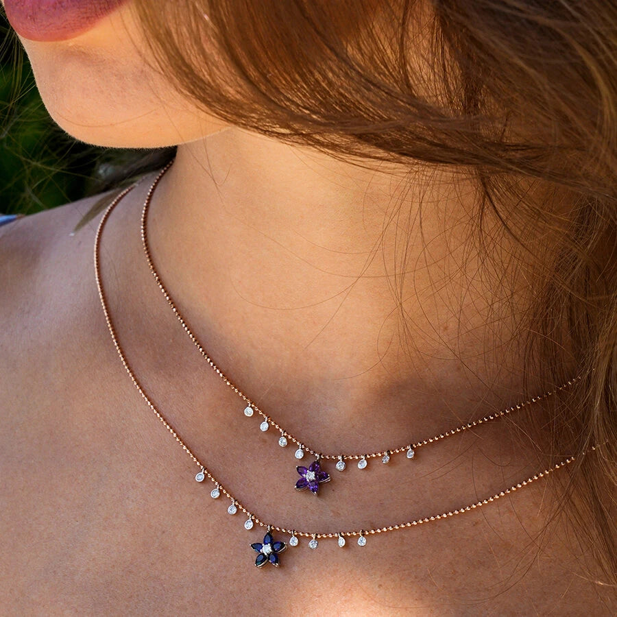 0.57 Carat Diamond Amethyst Flower Necklace