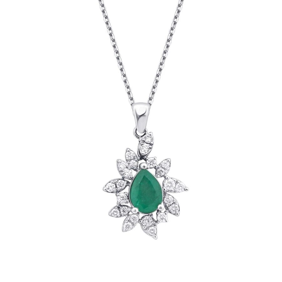 0.84 Carat Diamond Emerald Necklace