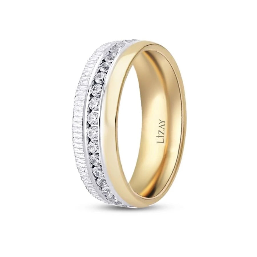 Gold Two-Tone Stone Wedding Band