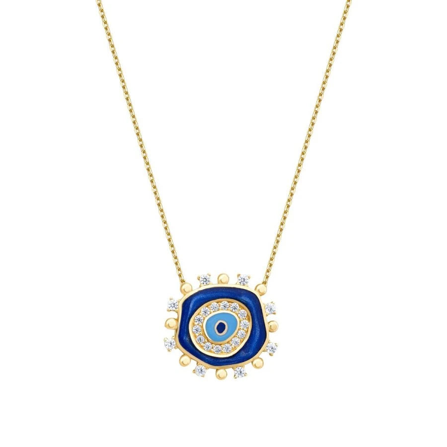 Gold Stone Blue Evil Eye Necklace