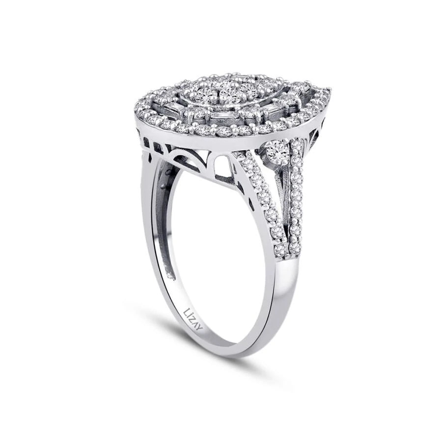 1.19 Carat Diamond Pear Baguette Ring