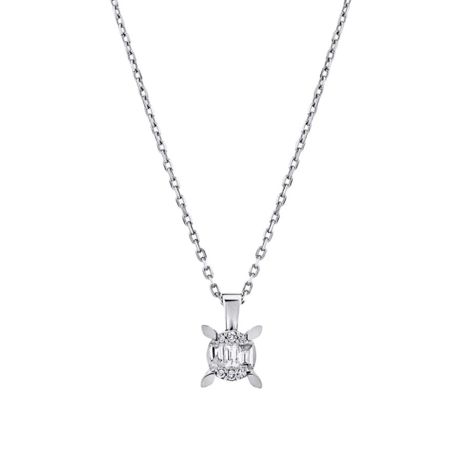 Halskette mit 0,08 Karat Diamant-Baguette-Solitär