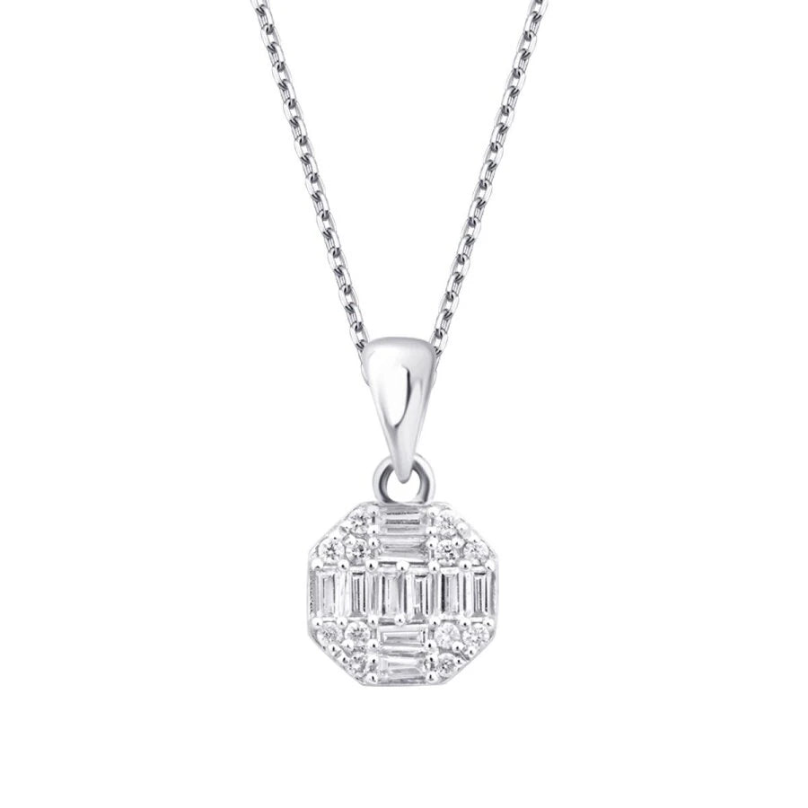 0.21 Carat Diamond Round Baguette Necklace