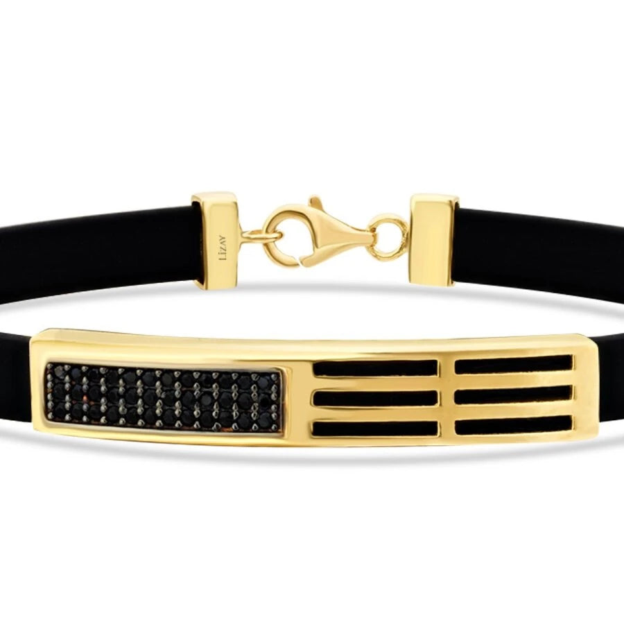 Gold Black Stone Tag Men’s Bracelet