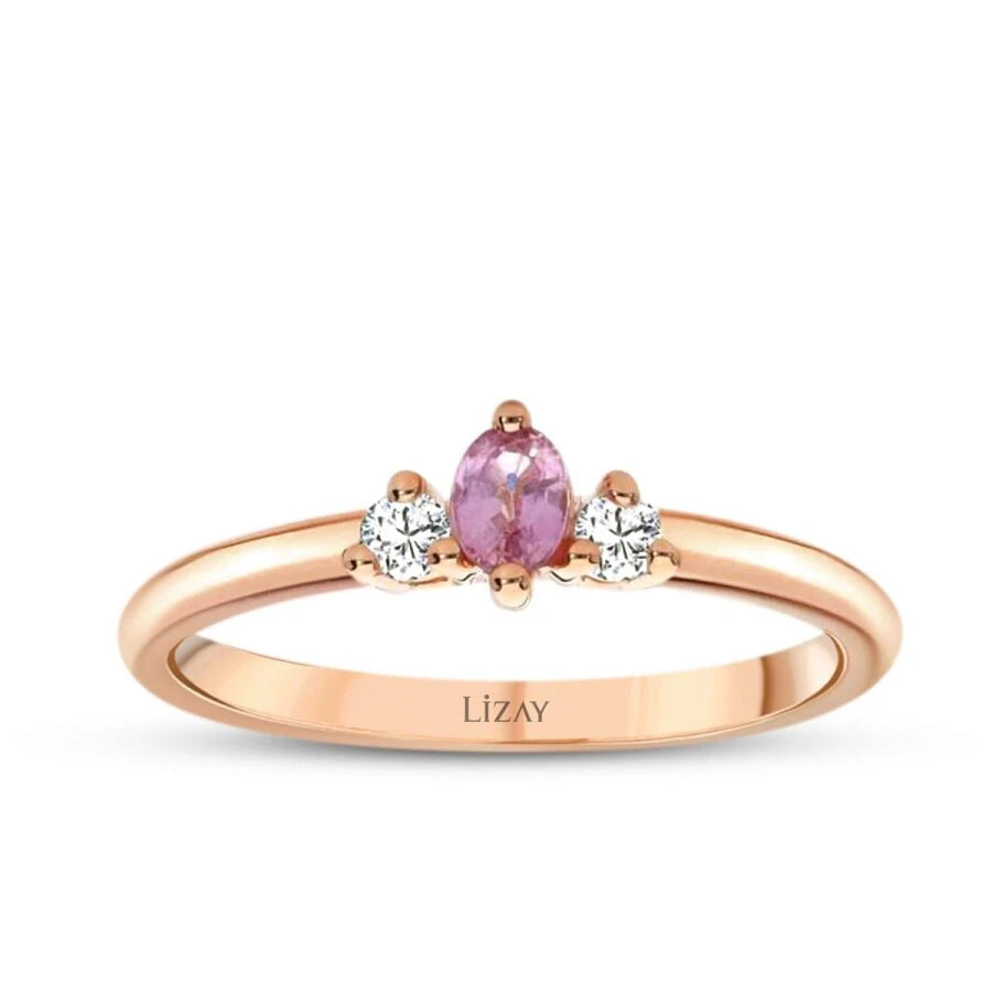 0,21 Karat Diamant-Rosa Saphir-Ring