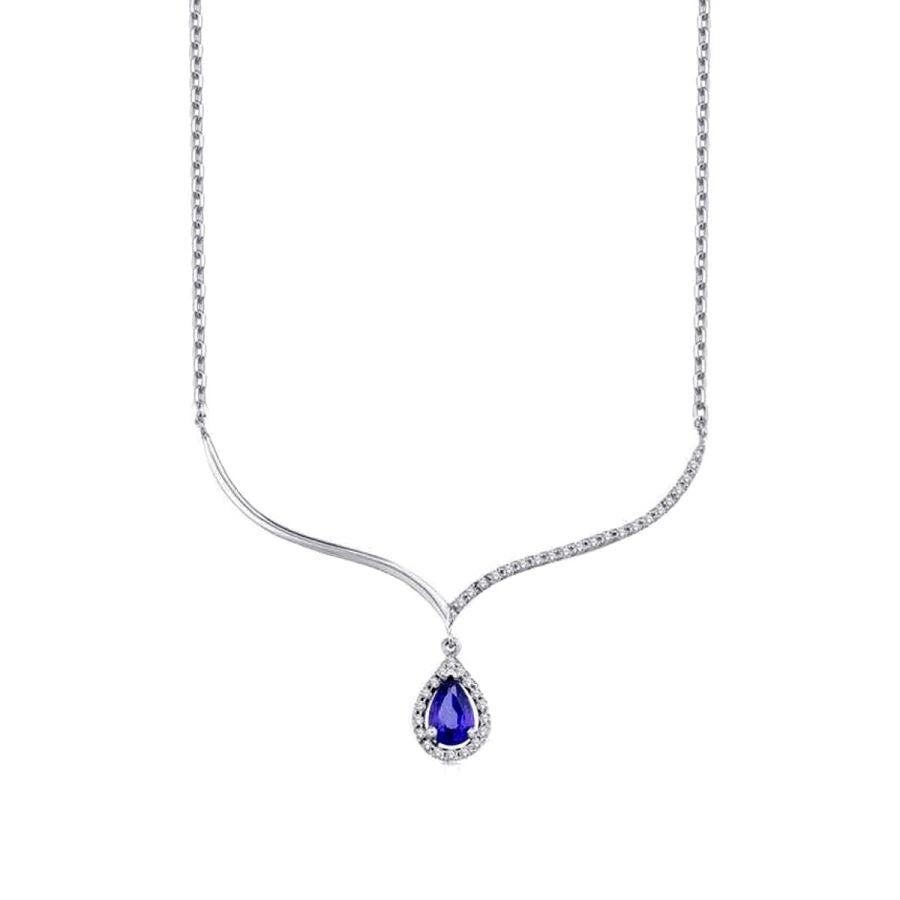 Halskette mit 0,78 Karat Diamant und birnenförmigem Saphir