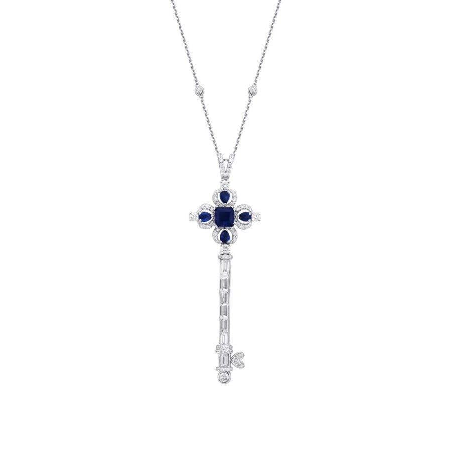 2.53 Carat Diamond Sapphire Key Necklace