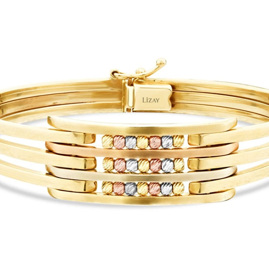 Gold Ribbed Ball Bangle
