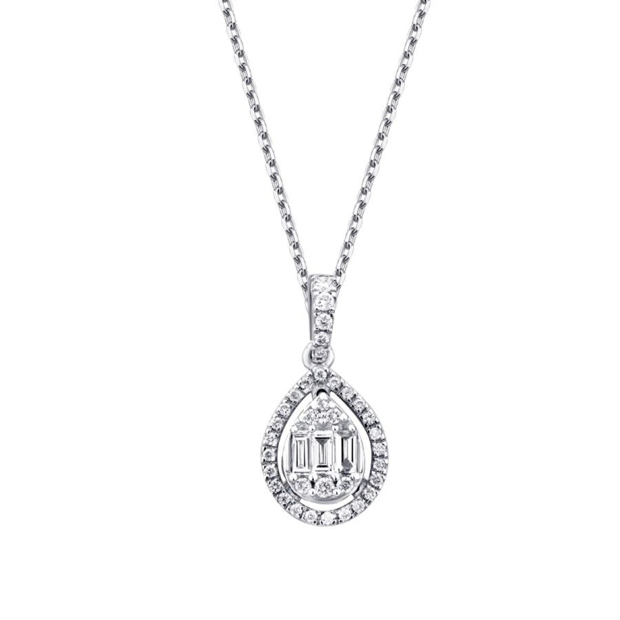 0.17 Carat Diamond Baguette Pear Necklace