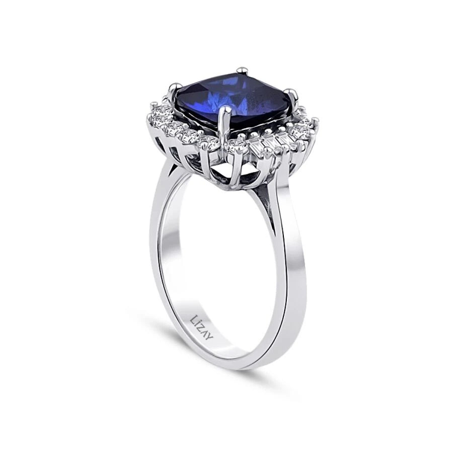 4.16 Carat Diamond Baguette Sapphire Ring