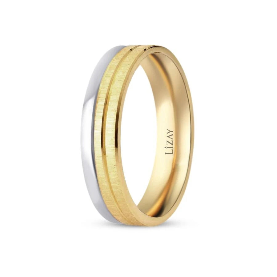 Zweifarbiger, moderner Ehering aus Gold