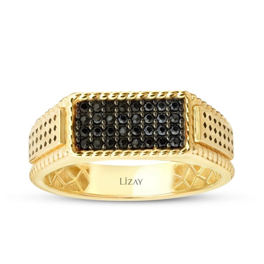 Gold Black Stone Twisted Men’s Ring