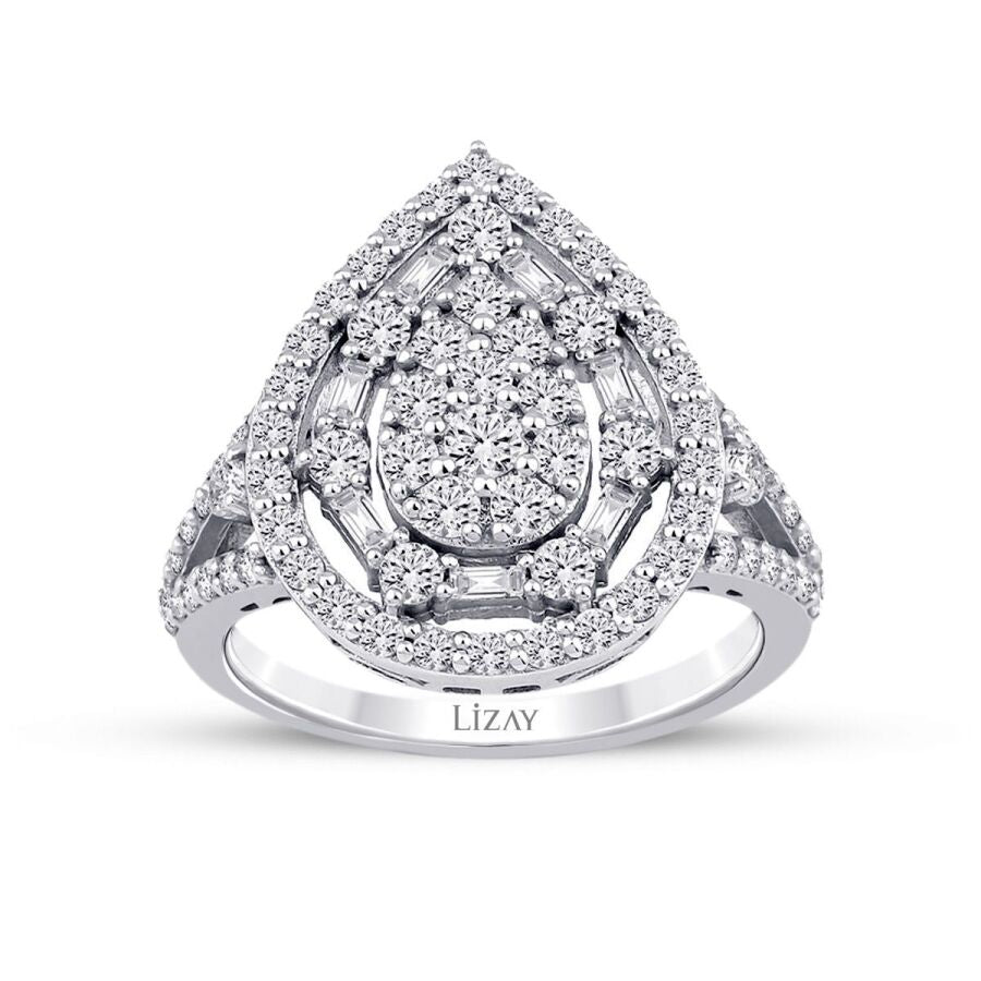 1.19 Carat Diamond Pear Baguette Ring